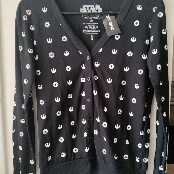 Her Universe Star Wars Rebel Imperial Symbols Black Long Sleeve Cardigan - Picture 2 of 5